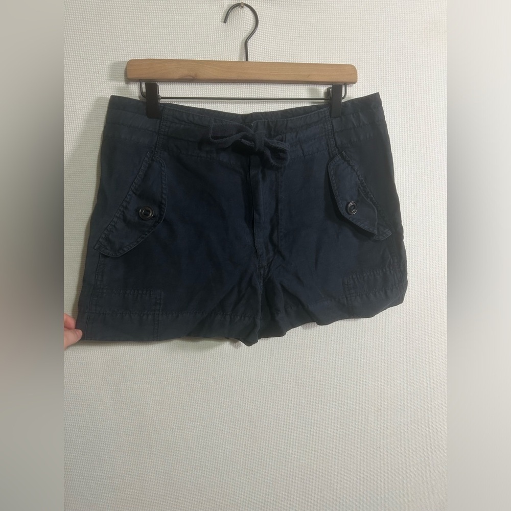 Vince Navy Blue Linen Mix Shorts Drawstring Pull On Pockets